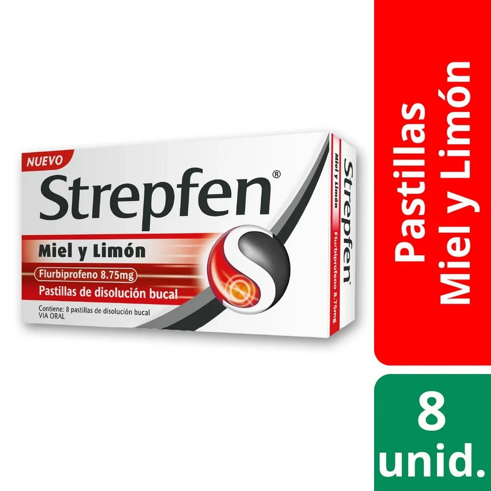 Strepfen Miel y Limón x 8 pastillas.