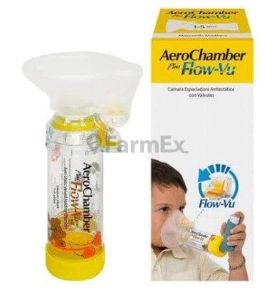 Aerocámara Aerochamber Plus Flow-Vu Pediátrica Amarilla "1-5 años" Farmex-Fonasa-Persistente