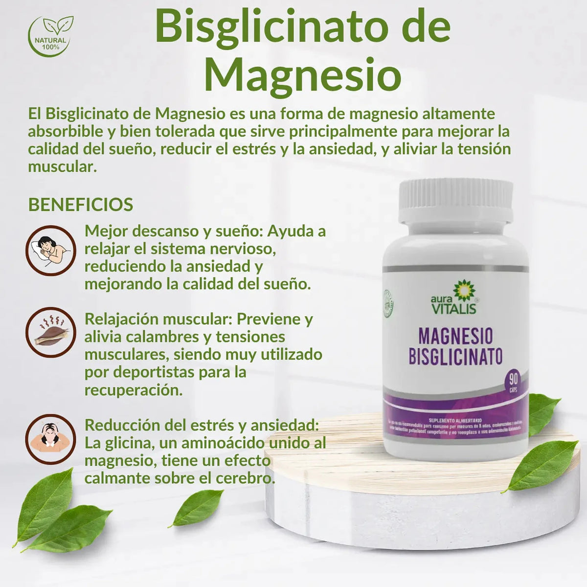 Bisglicinato de Magnesio 400 mg x 90 cápsulas Aura Vitalis