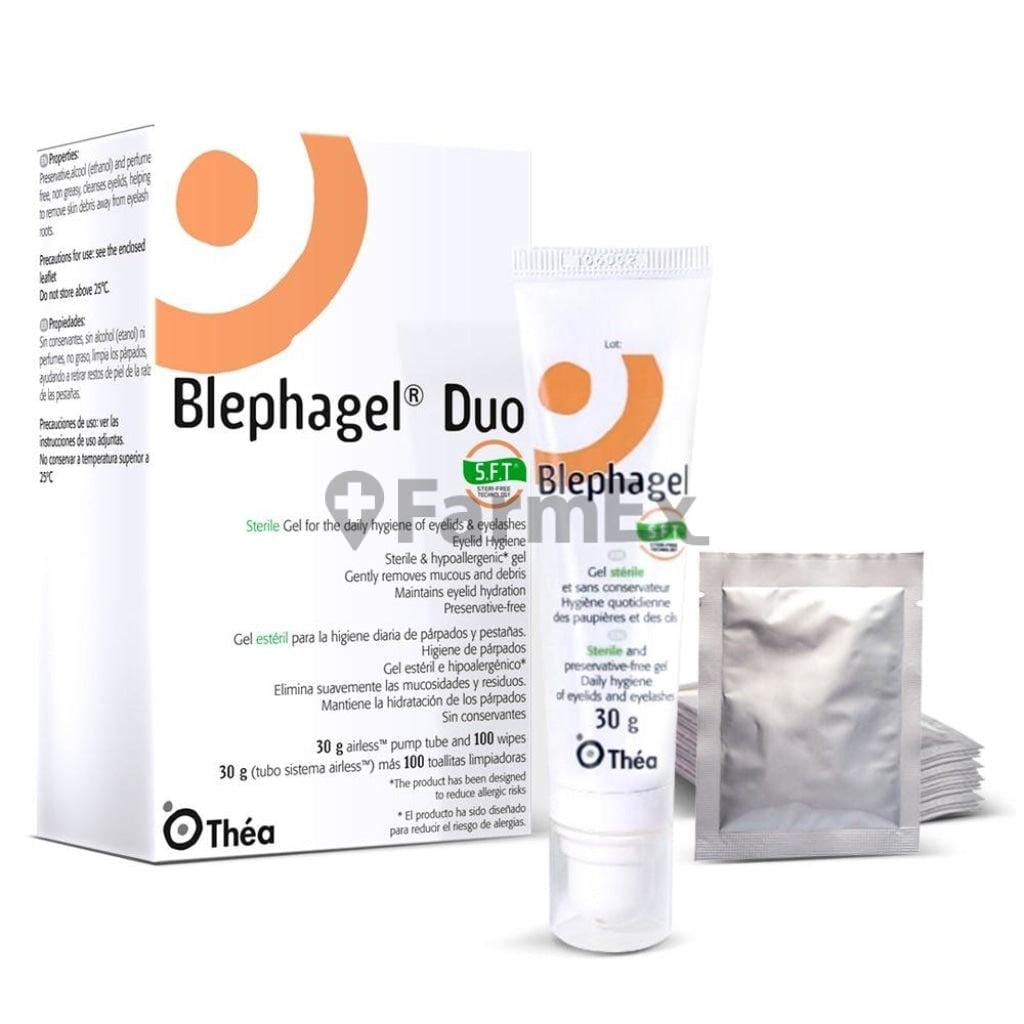 Blephagel Duo STF Tubo x 30 g / 100 compresas en estuche de cartulina Farmex-Pluxee-Persistente