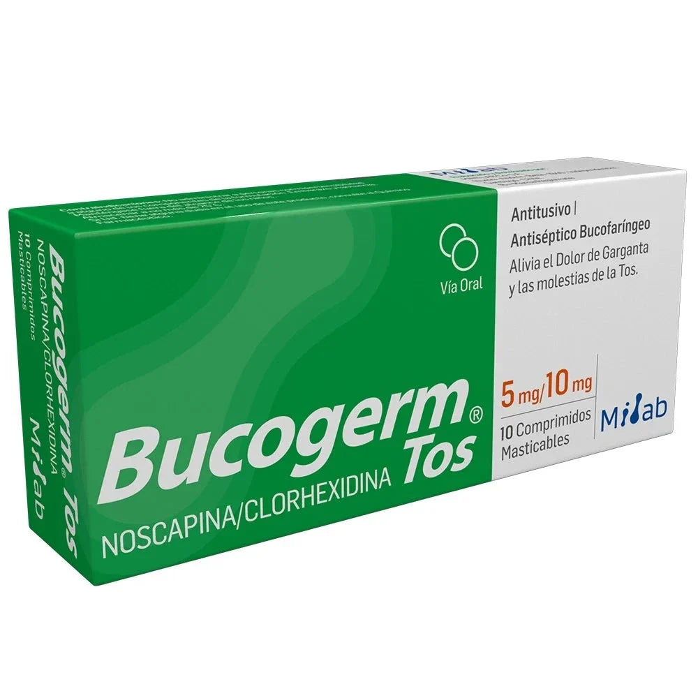 Bucogerm Tos Antitusivo Antiséptico Bucofaringeo x 10 comprimidos.