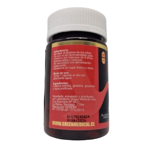 Caffeine 200 mg x 60 Cápsulas GREEN MEDICAL