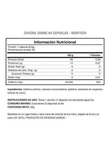 Caffeine 200mg X 60 Cápsulas NUTRALINE