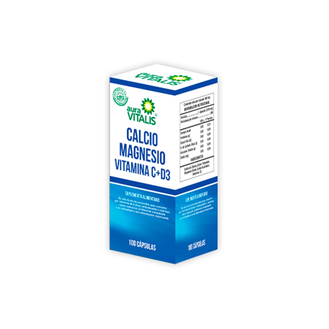 Calcio + Magnesio + Vitamina C y D3 x 100 cápsulas (Aura vitalis).