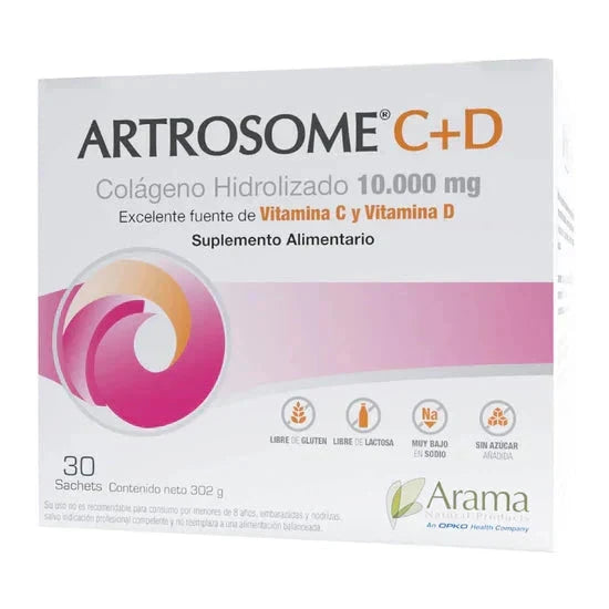 Colágeno Hidrolizado "Artrosome C+D" 10.000 mg x 30 sachets. Farmex-Yapp-Programa-Boleta