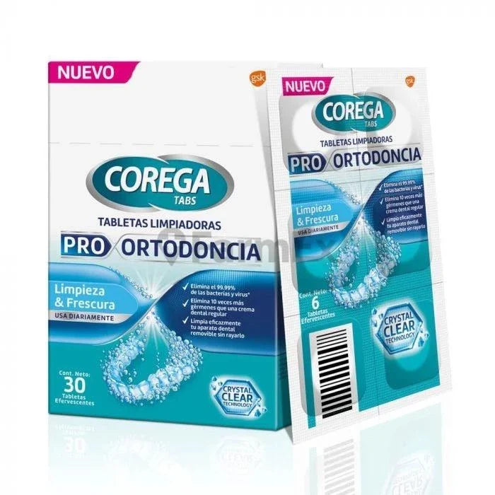 Corega Tabletas Limpiadoras "Pro Ortodoncia" x 30 Tabletas Efervescentes.