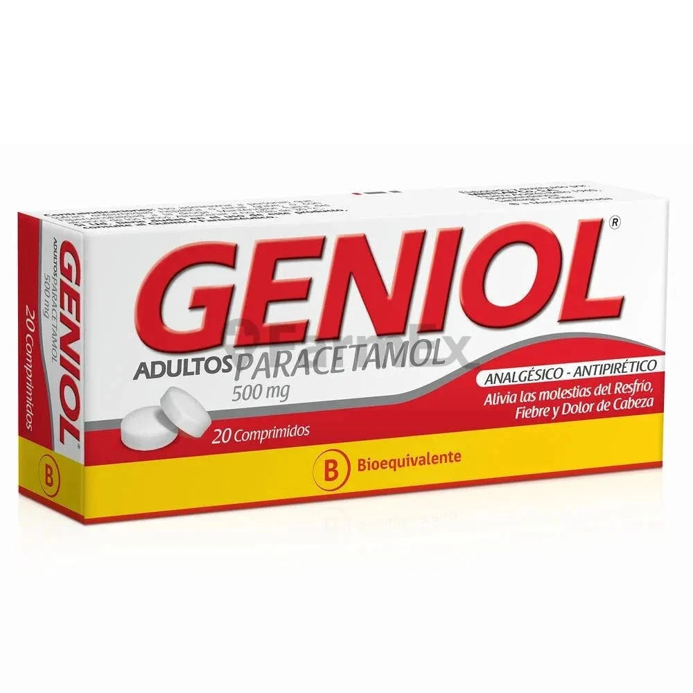 Geniol Adultos 500 mg x 20 comprimidos. Farmex-Yapp-Seguro-Boleta