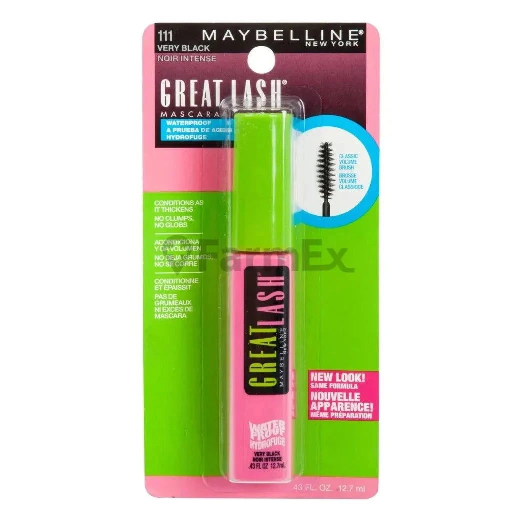 Maybelline Great Lash Máscara a Prueba de Agua "Cepillo Clásico para Dar Volumen" x 1 unidad. Farmex-Fonasa