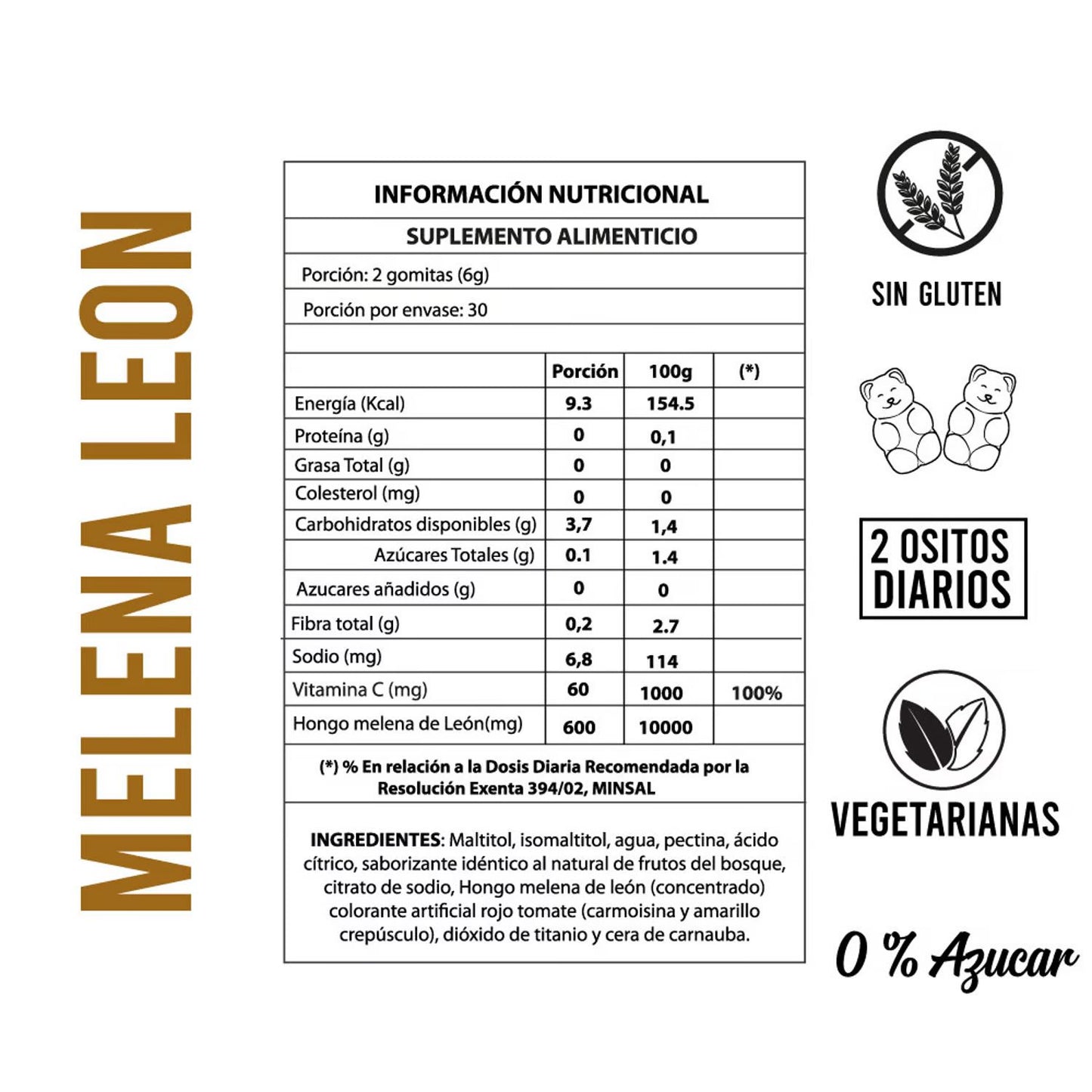 Melena León + vitamina C x 60 gomitas Perfect Bear