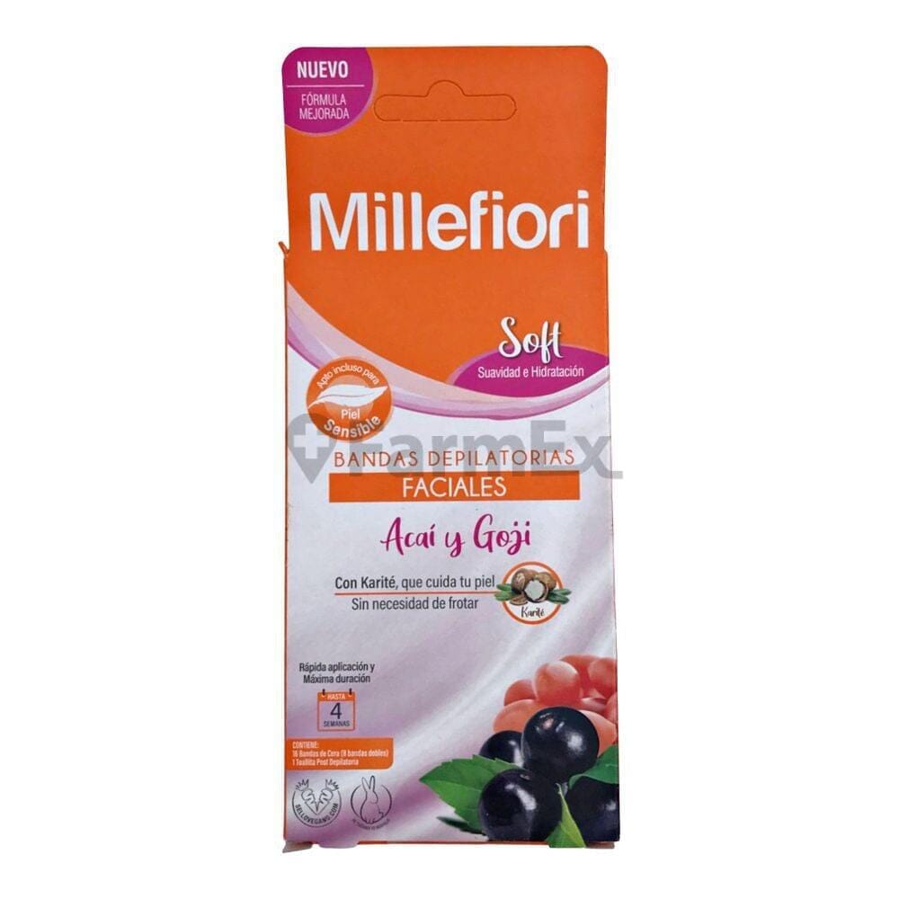 Millefiori Bandas Depilatorias Soft "Faciales Acaí y Goji" x 16 unidades Farmex-Fonasa-Persistente