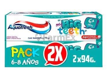 Pack 2 Aquafresh pasta dental "Big Teeth 6-8 years" x 94 g Farmex-Pluxee-Persistente