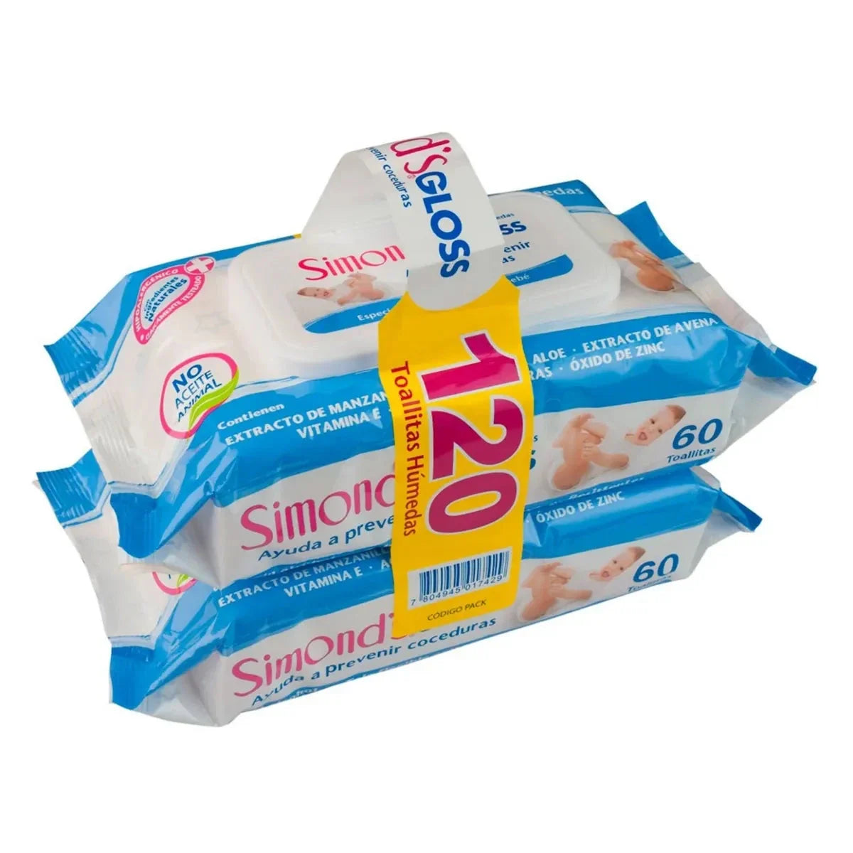 Pack Simond's Toallitas Humedas Gloss x 120 unidades.