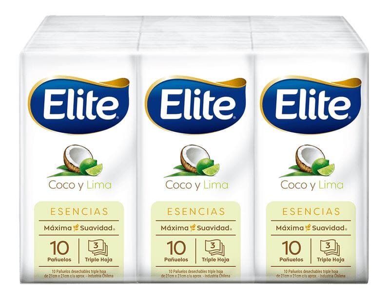 Pañuelos Elite "Paquete de 6 unidades Coco y lima" de 10 pañuelos c/u Farmex-Pluxee-Persistente