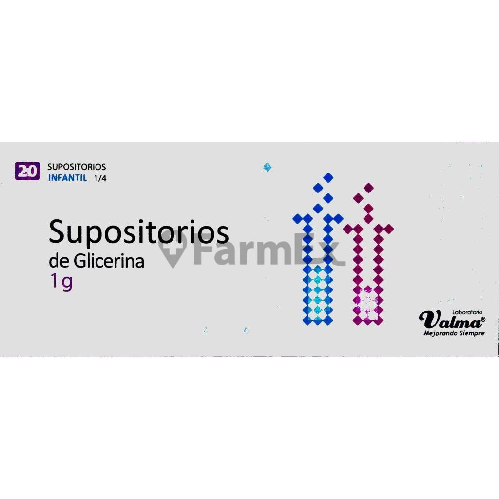 Supositorios de Glicerina Infantil 1 g x 20 supositorios.