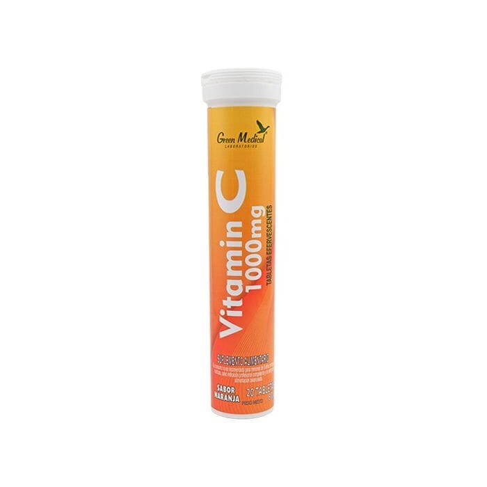 Vitamin C 1000 MG x 20 tabletas efervescentes sabor naranja green medical