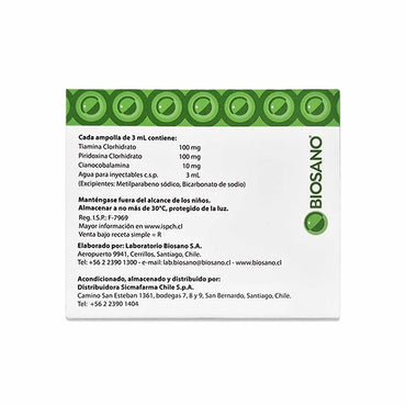 Vitaminas B1 B6 B12 10000 UI/3mL x 3 ampollas solución inyectable 3 mL "Ley cenabast"