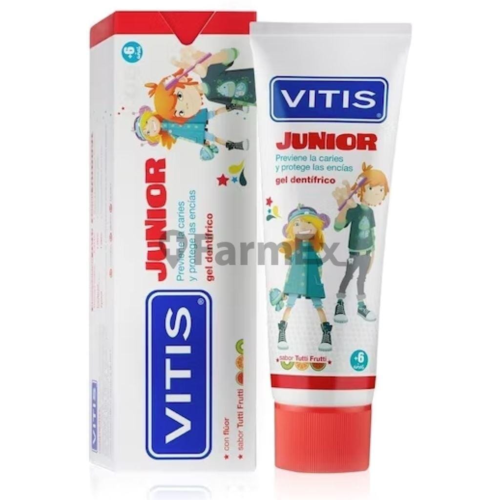 Vitis Junior gel dentrífico "Con Flúor Sabor tuti fruti" x 75 mL Farmex-Pluxee-Persistente
