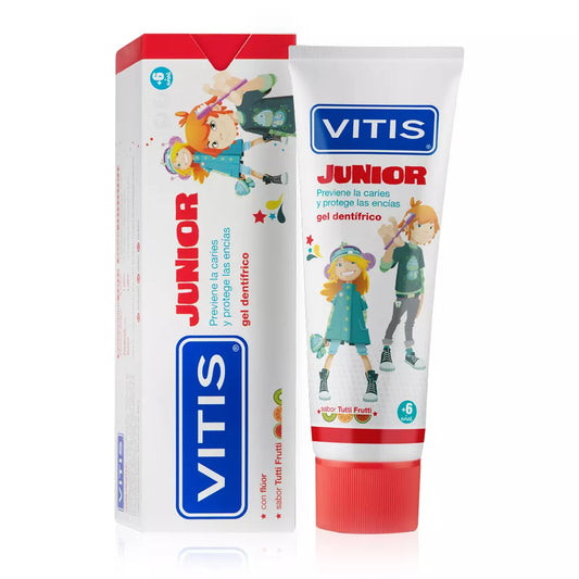 Vitis Junior gel dentrífico "Con Flúor Sabor tuti fruti" x 75 mL