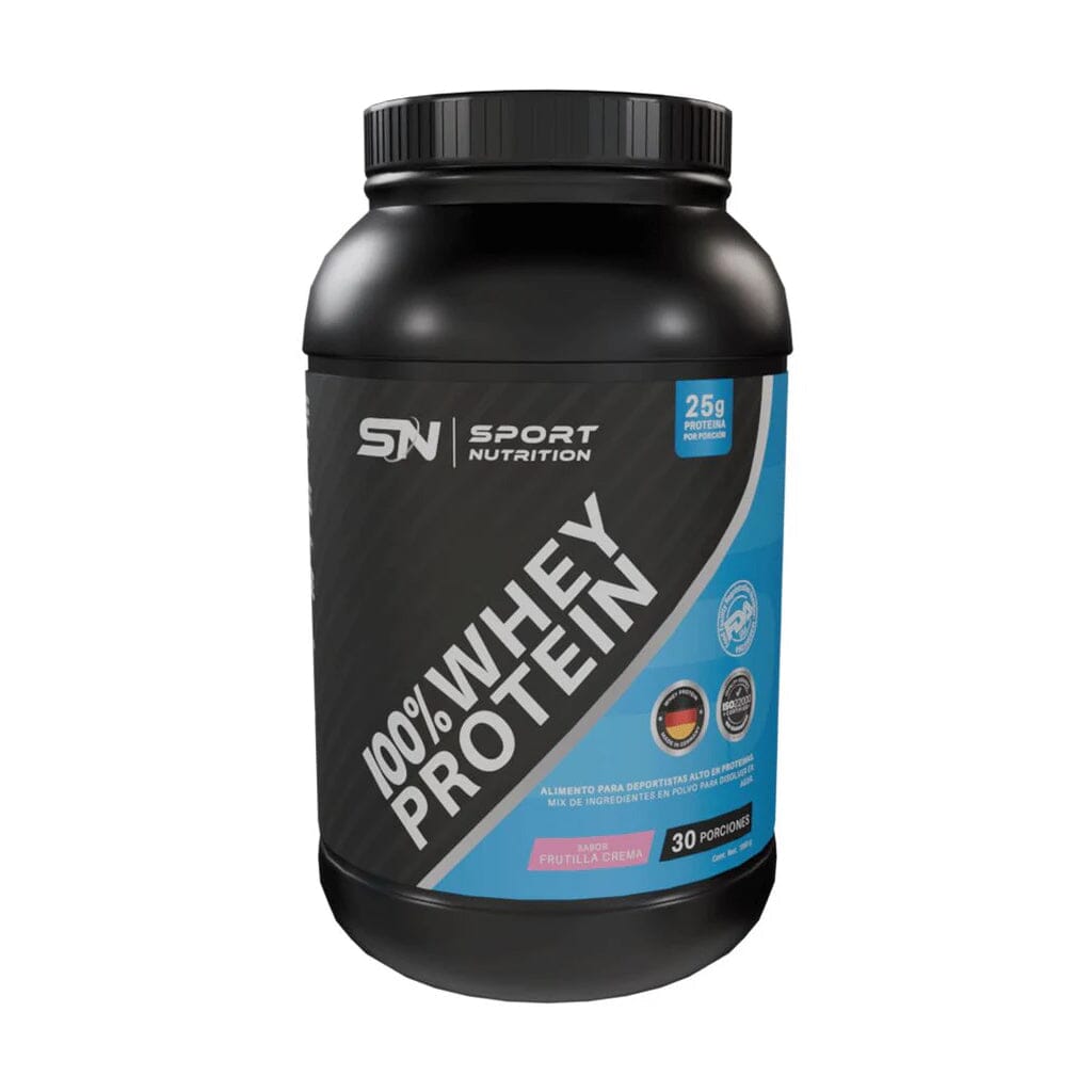 Whey Protein polvo 30 porciones 1080 g sabor frutilla crema.