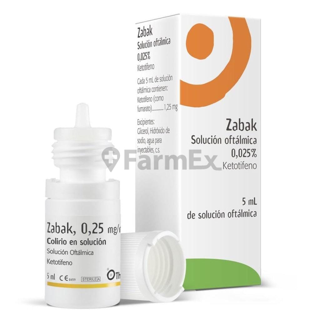 Zabak Ketotifeno 0.025 % x 5 ml Solución Oftálmica. Farmex-Fonasa