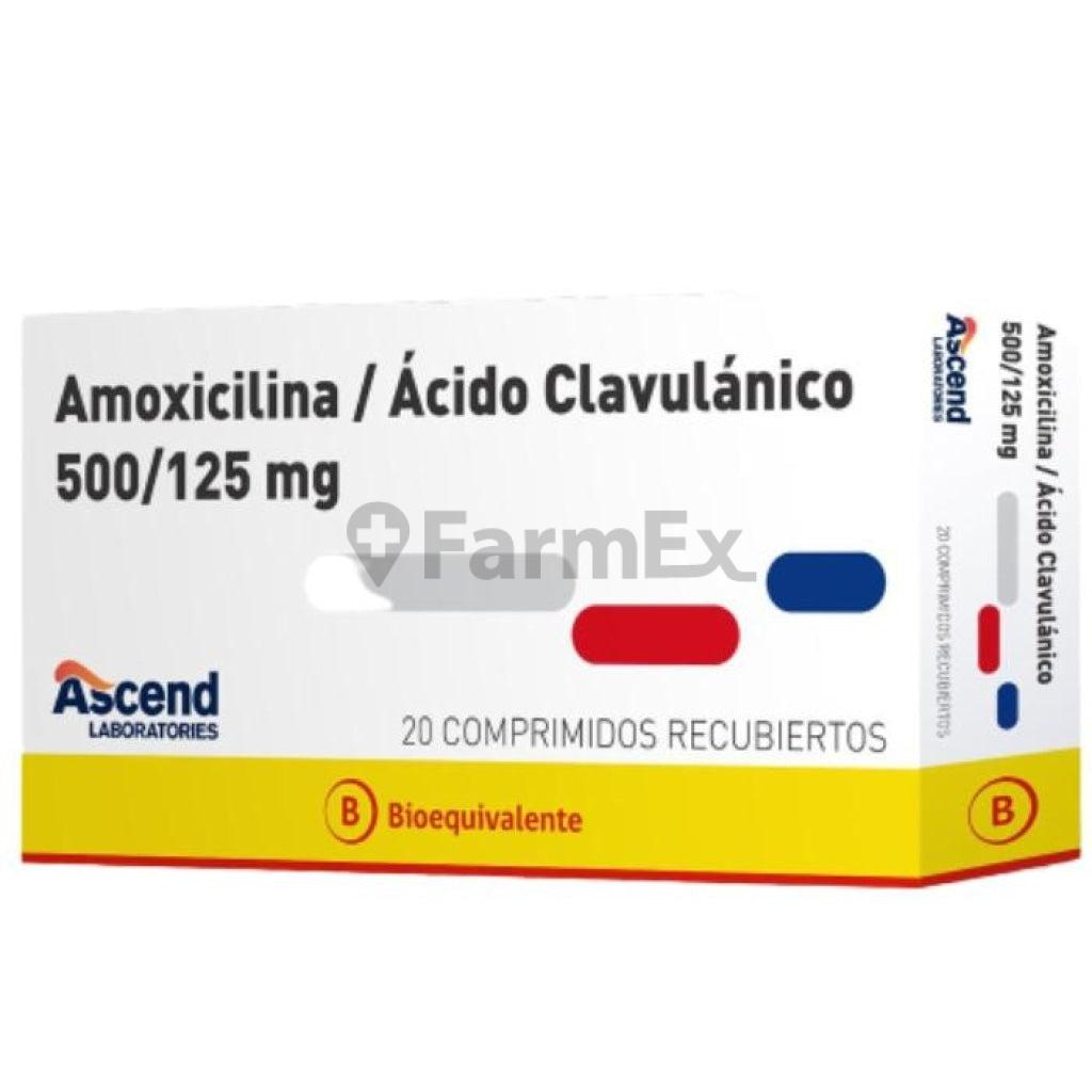 Amoxicilina + Ácido Clavulánico 500 / 125 mg x 20 comprimidos recubiertos ASCEND