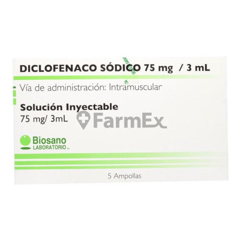Diclofenaco sodico 75 mg. x 5 Ampollas BIOSANO