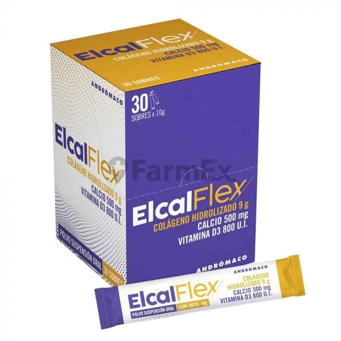 Elcalflex "Colageno Hidrolizado,calcio 500mg Vit d3 x 30 sobres ANDROMACO