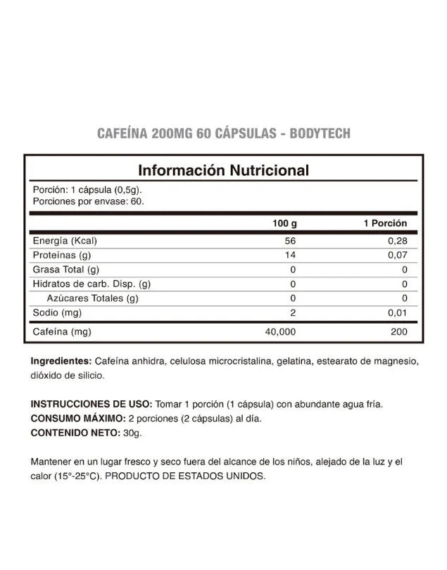 Caffeine 200mg X 60 Cápsulas