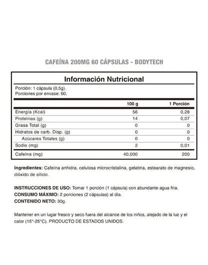 Caffeine 200mg X 60 Cápsulas