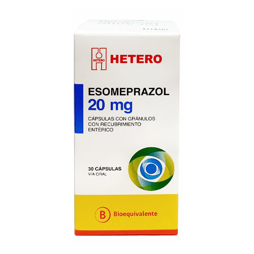 Esomeprazol 20 mg X 30 cápsulas con gránulos con recubrimiento entérico.