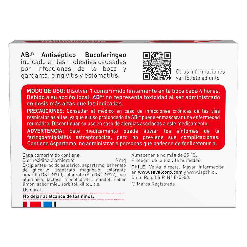 AB Miel Limón "Alivia el dolor de garganta" x 12 comprimidos Masticables Farmex-Fonasa-Persistente 