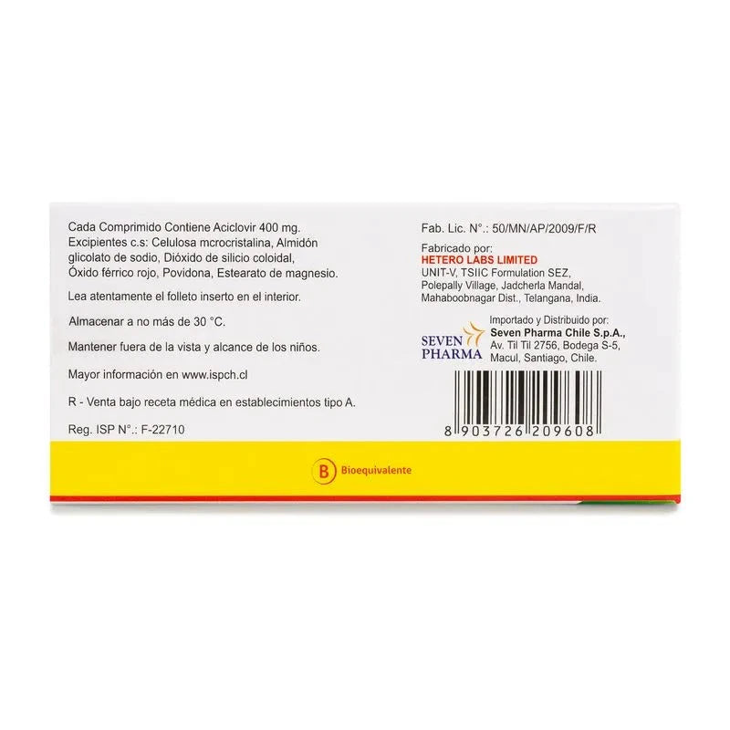 Aciclovir 400 mg x 32 comprimidos "Ley Cenabast" HETERO 