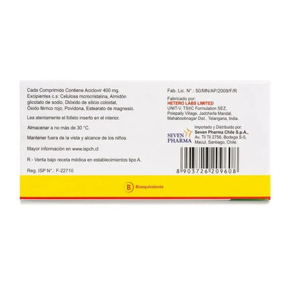 Aciclovir 400 mg x 32 comprimidos "Ley Cenabast" HETERO 