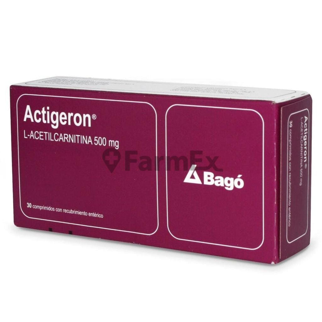 Actigeron L-Acetilcarnitina 500 mg x 30 Comprimidos Farmex-Fonasa-Persistente 