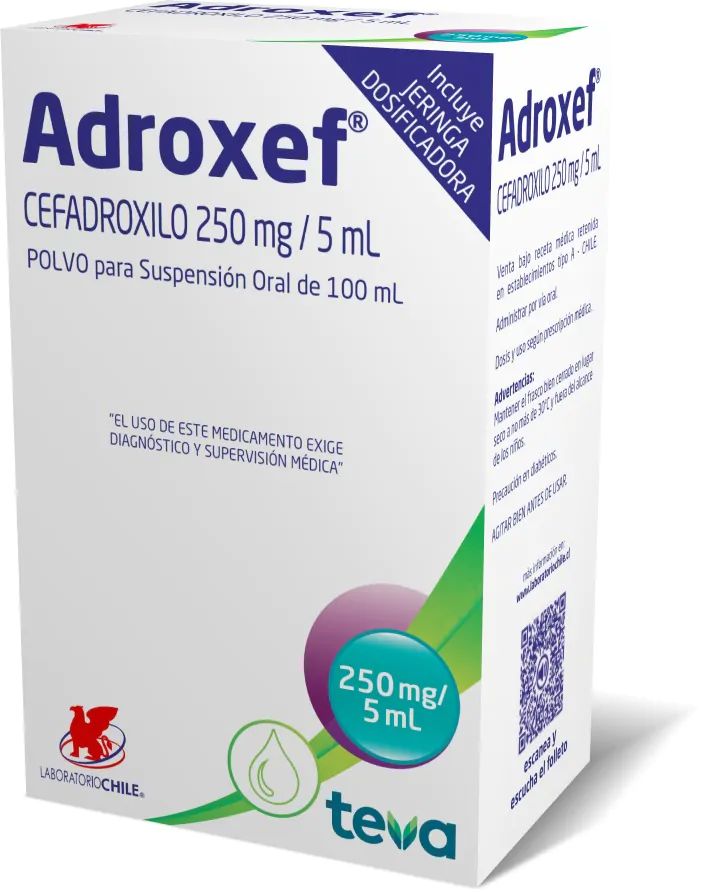 Adroxef 250 mg/5mL Jarabe x 100 mL Farmex-Chile Salud-Persistente 