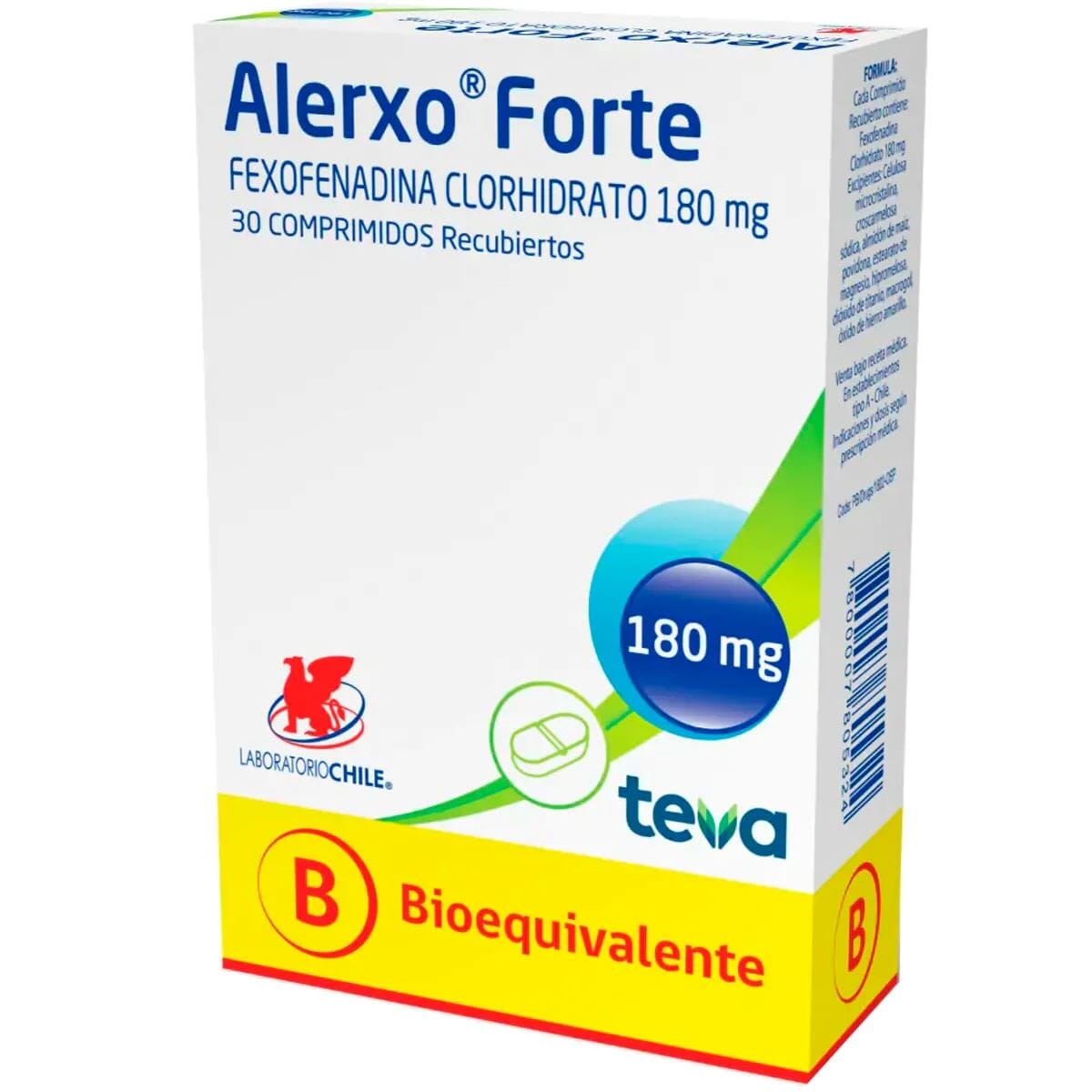 Alerxo Forte 180 mg x 30 Comprimidos Recubiertos. Farmex-Chile Salud 