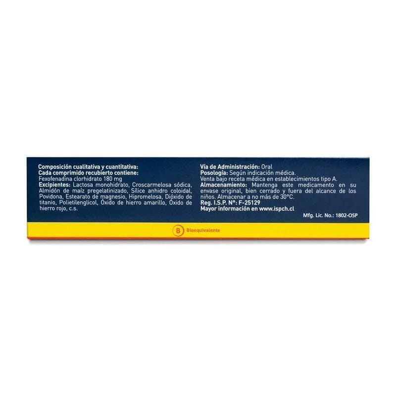 Alfexa 180 mg - 30 Comprimidos Recubiertos Farmex-Pluxee-Persistente 