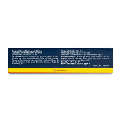 Alfexa - Fexofenadina 180 mg - 30 Comprimidos Recubiertos ASCEND 