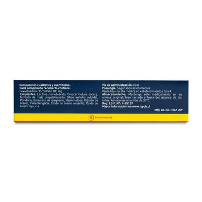 Alfexa - Fexofenadina 180 mg - 30 Comprimidos Recubiertos Farmex-MiaHealth-Persistente 