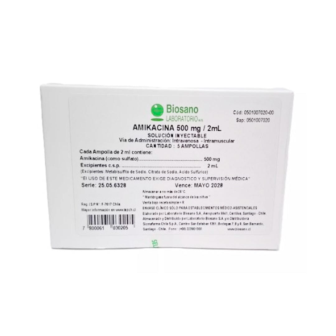 Amikacina 500mg/2mL 10 Ampollas solución inyectable BIOSANO 