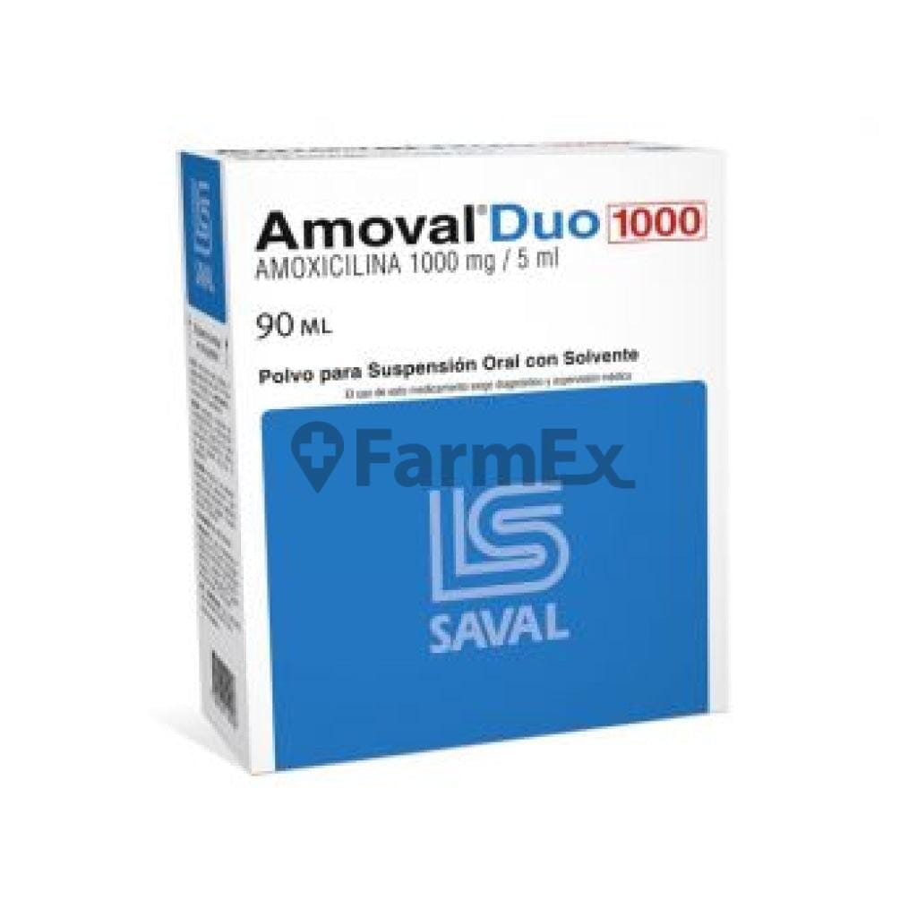 Amoval Duo Suspensión Oral 1000 mg / 5 mL x 90 mL Farmex-Pluxee-Persistente 