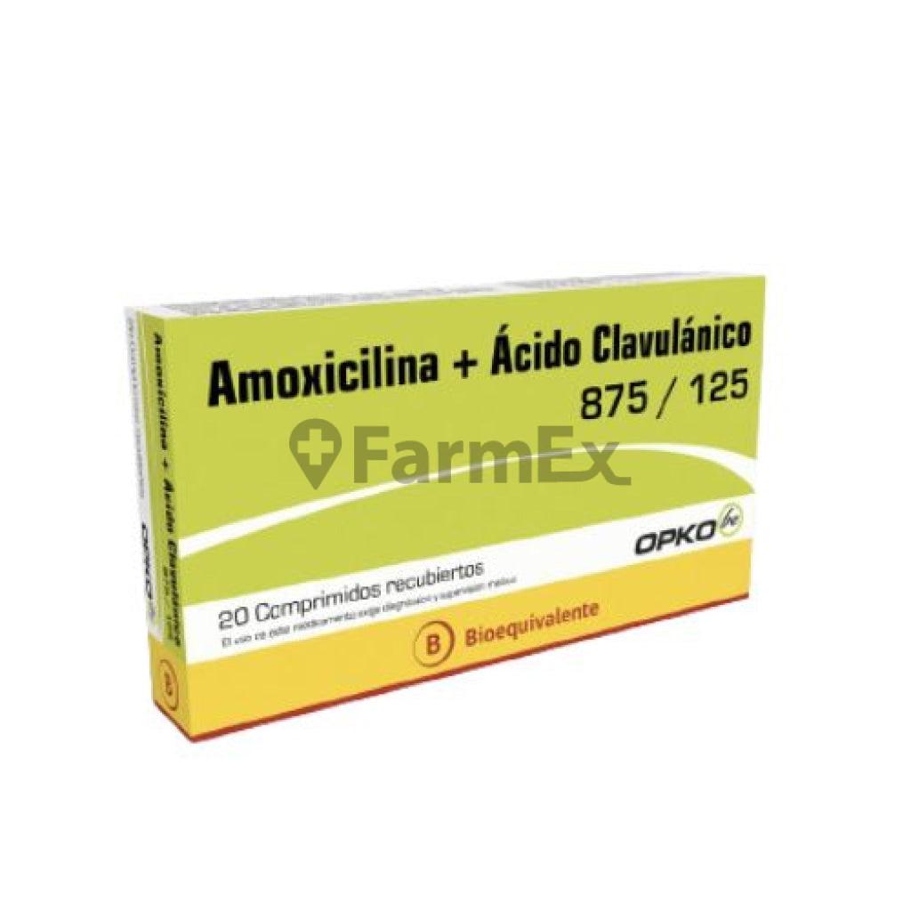 Amoxicilina + Ác. Clavulánico 875 mg / 125 mg x 20 comprimidos.