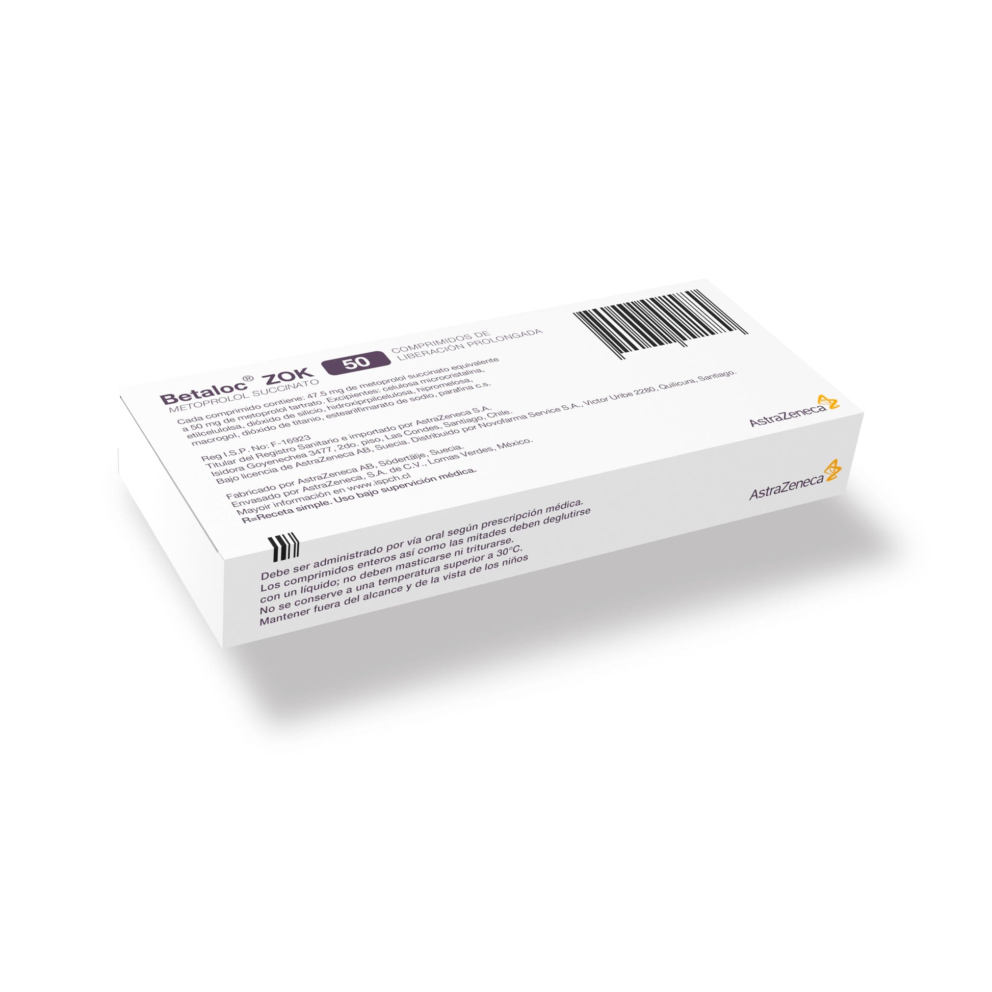 Betaloc Zok 50 mg x 30 comprimidos. Farmex-Fonasa 