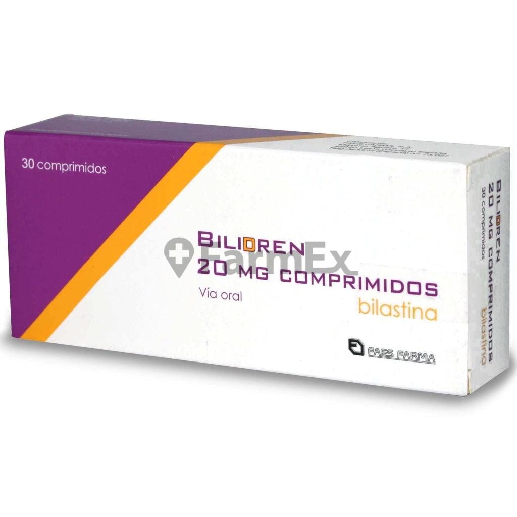 Bilidren 20 mg x 30 Comprimidos (Faes Farma). Farmex-Yapp-Seguro-Boleta 