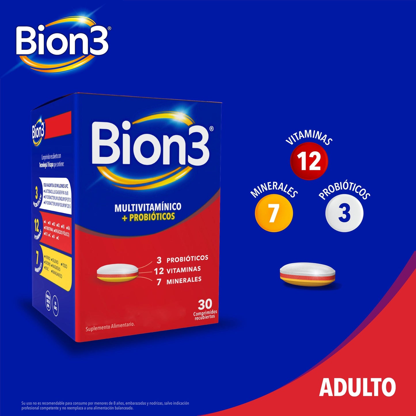 Bion3 x 30 comprimidos Multivitamínico con Probióticos p&g 