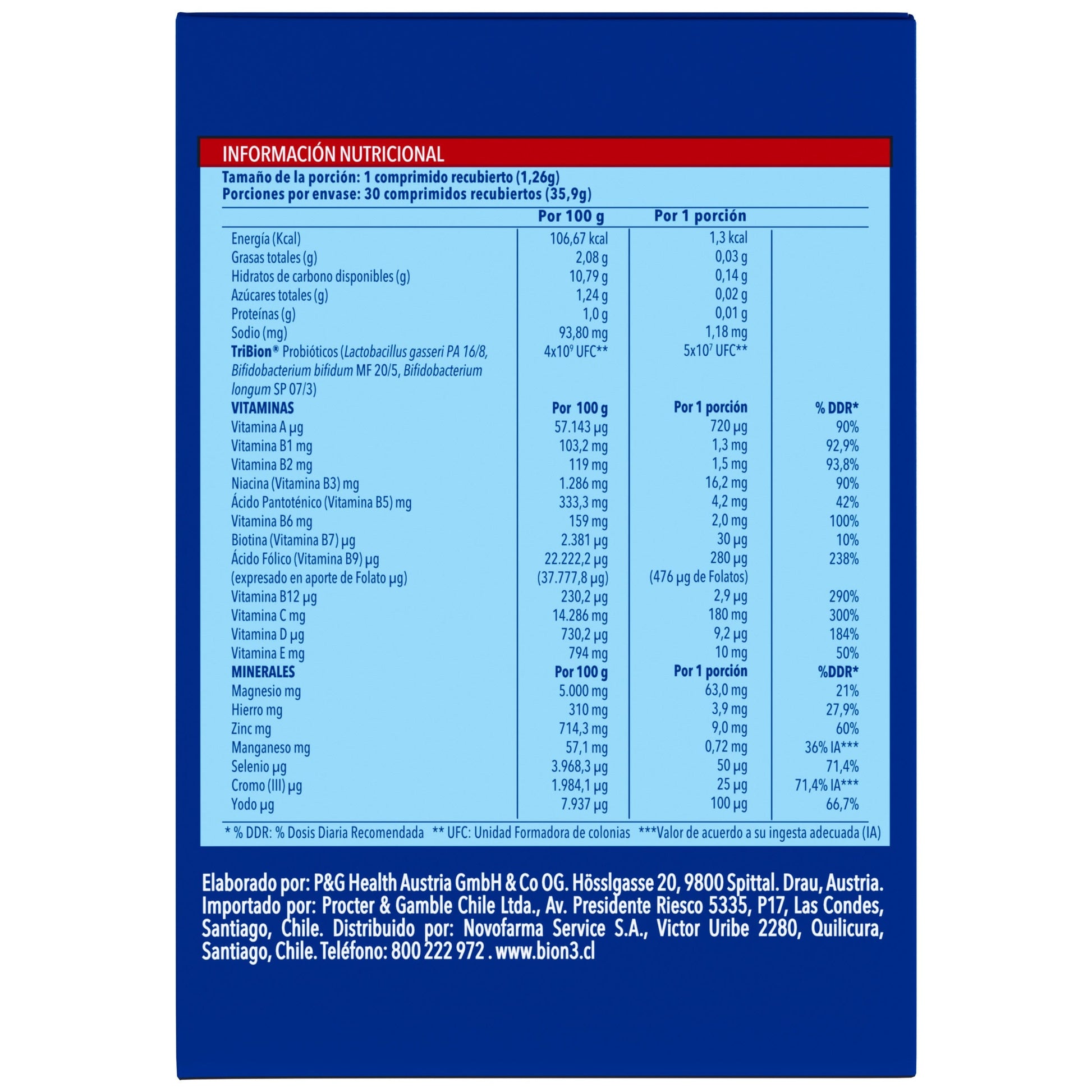 Bion3 x 30 comprimidos Multivitamínico con Probióticos p&g 