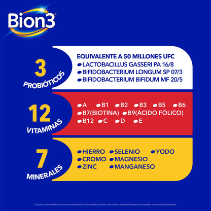 Bion3 x 30 comprimidos Multivitamínico con Probióticos p&g 