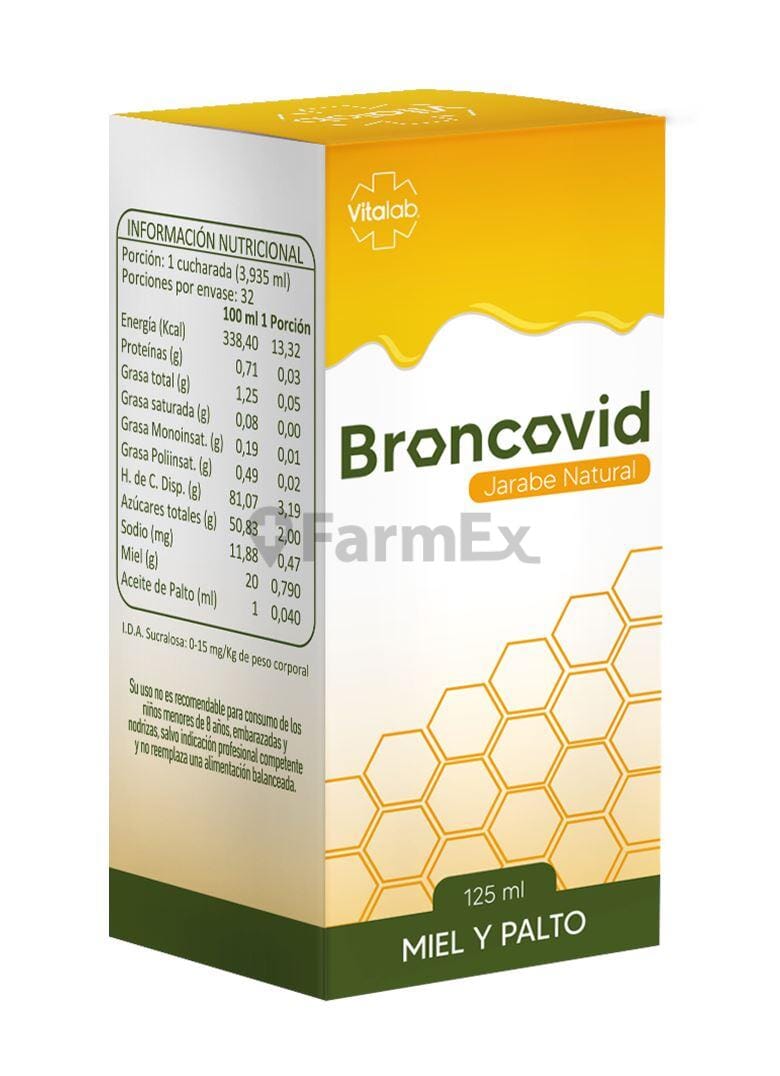 Broncovid Jarabe Natural "Miel y Palto" x 125 mL Farmex-Fonasa-Persistente 
