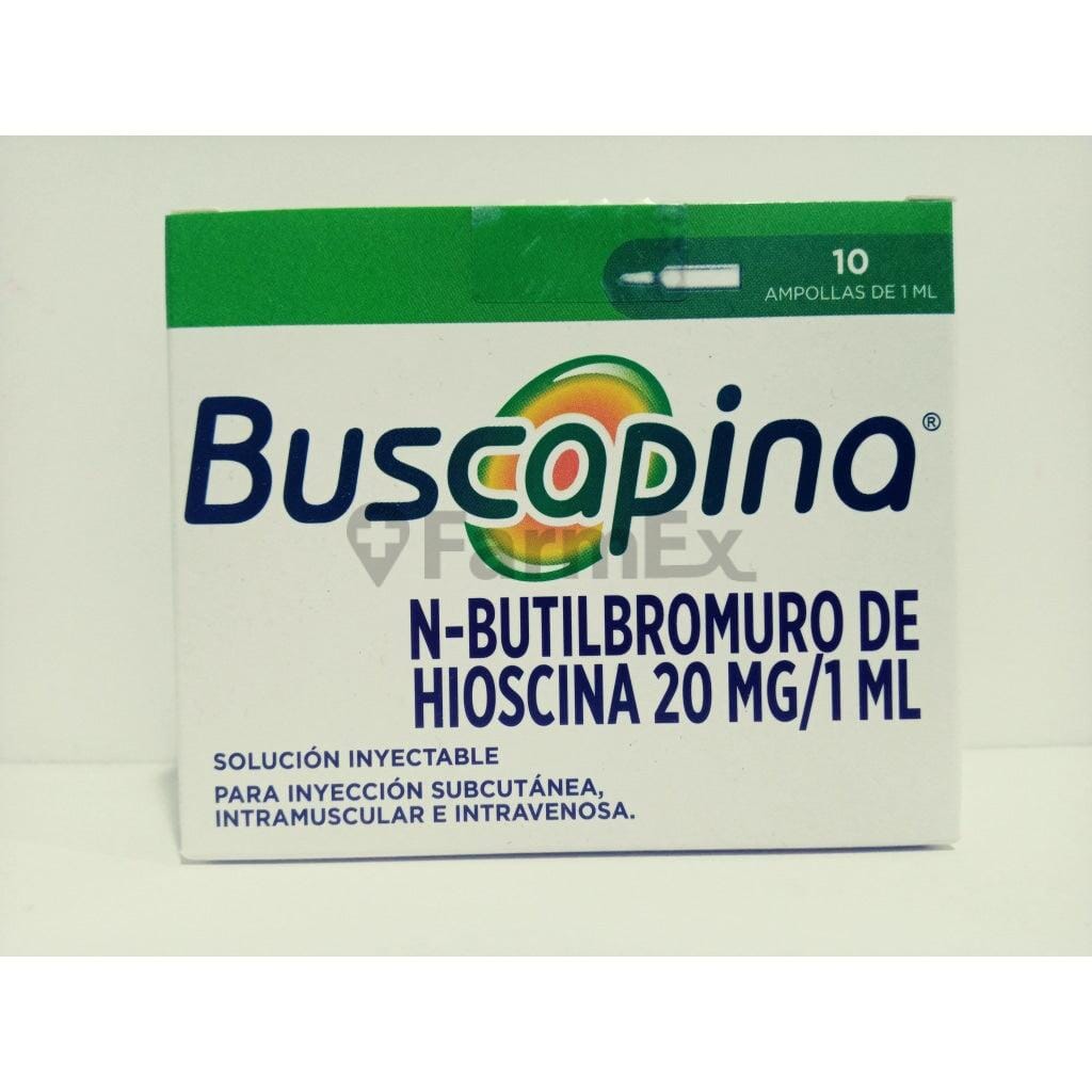 Buscapina 20 mg / 1 mL x 10 ampollas inyectables Farmex-BanMedica-Persistente 