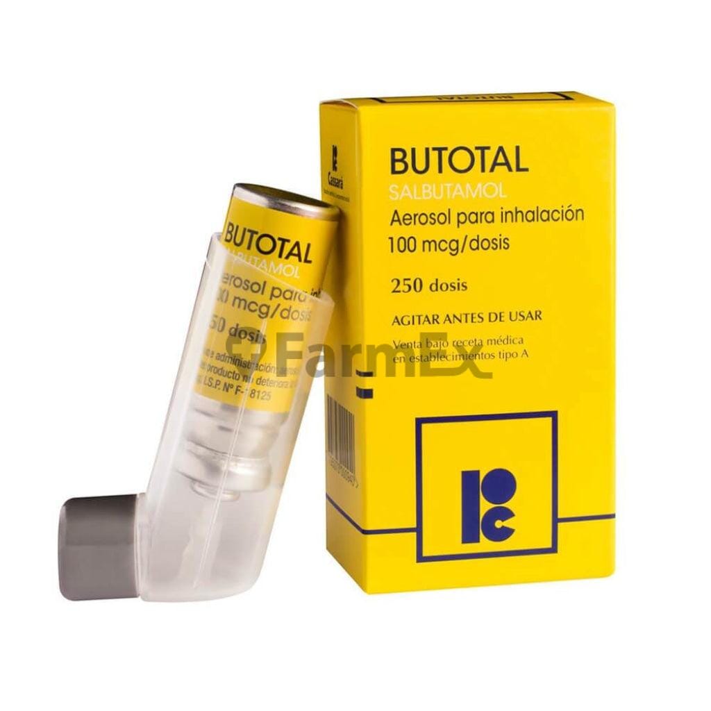 Butotal Inhalador 100 mcg / dosis x 250 dosis. Farmex-Yapp-Seguro-Guia 